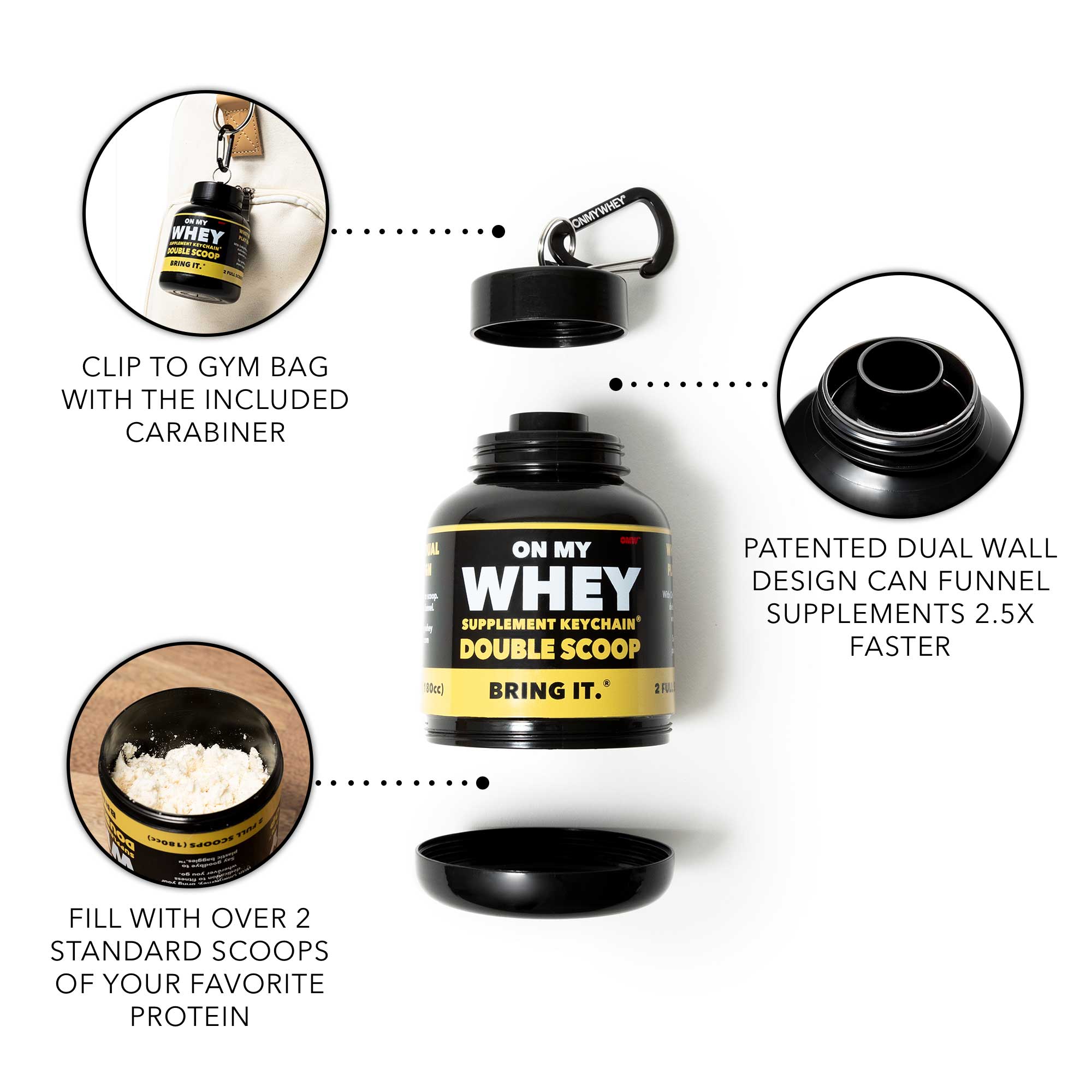 OnMyWhey - Double Scoop (180cc) - Protein Powder and Supplement Funnel Keychain
