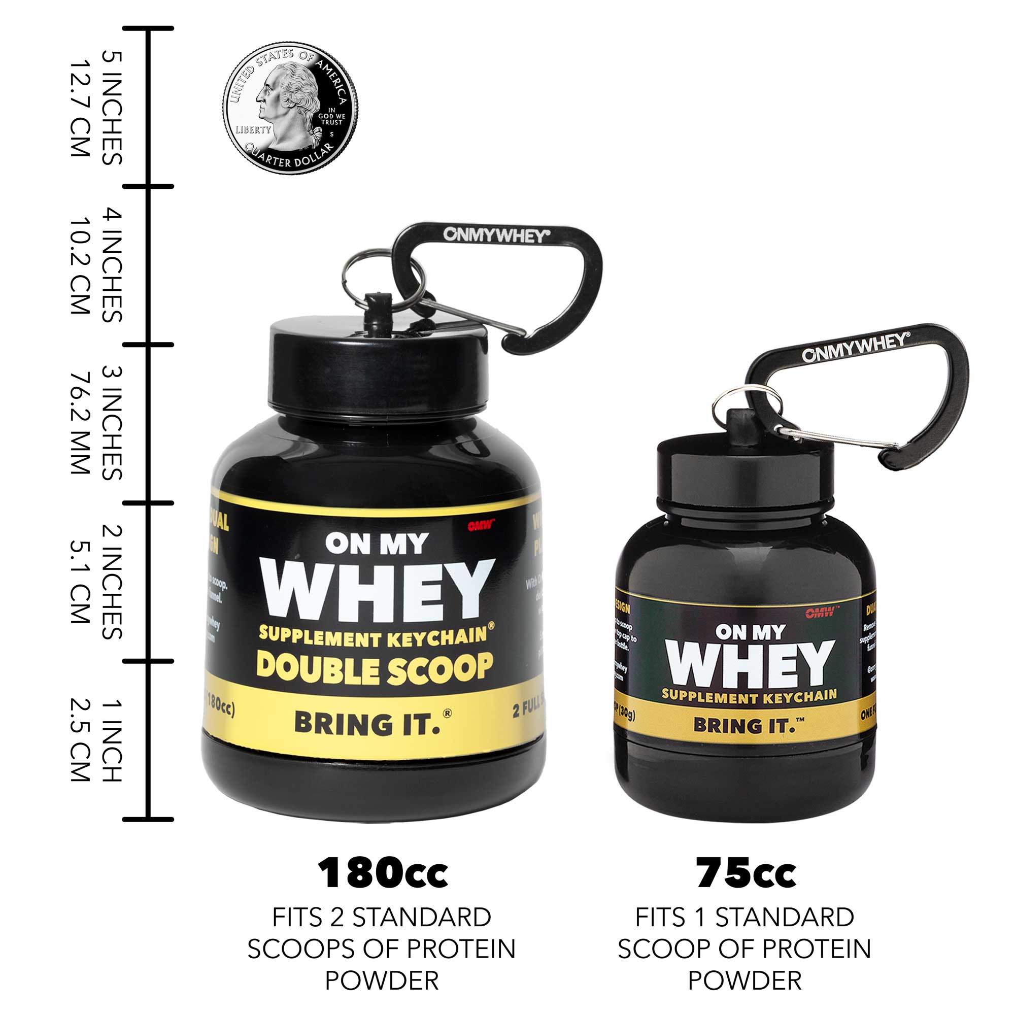 Protein Powder Keychain OnMyWhey Double Scoop (180cc) - Protein and Supplement Funnel Keychain