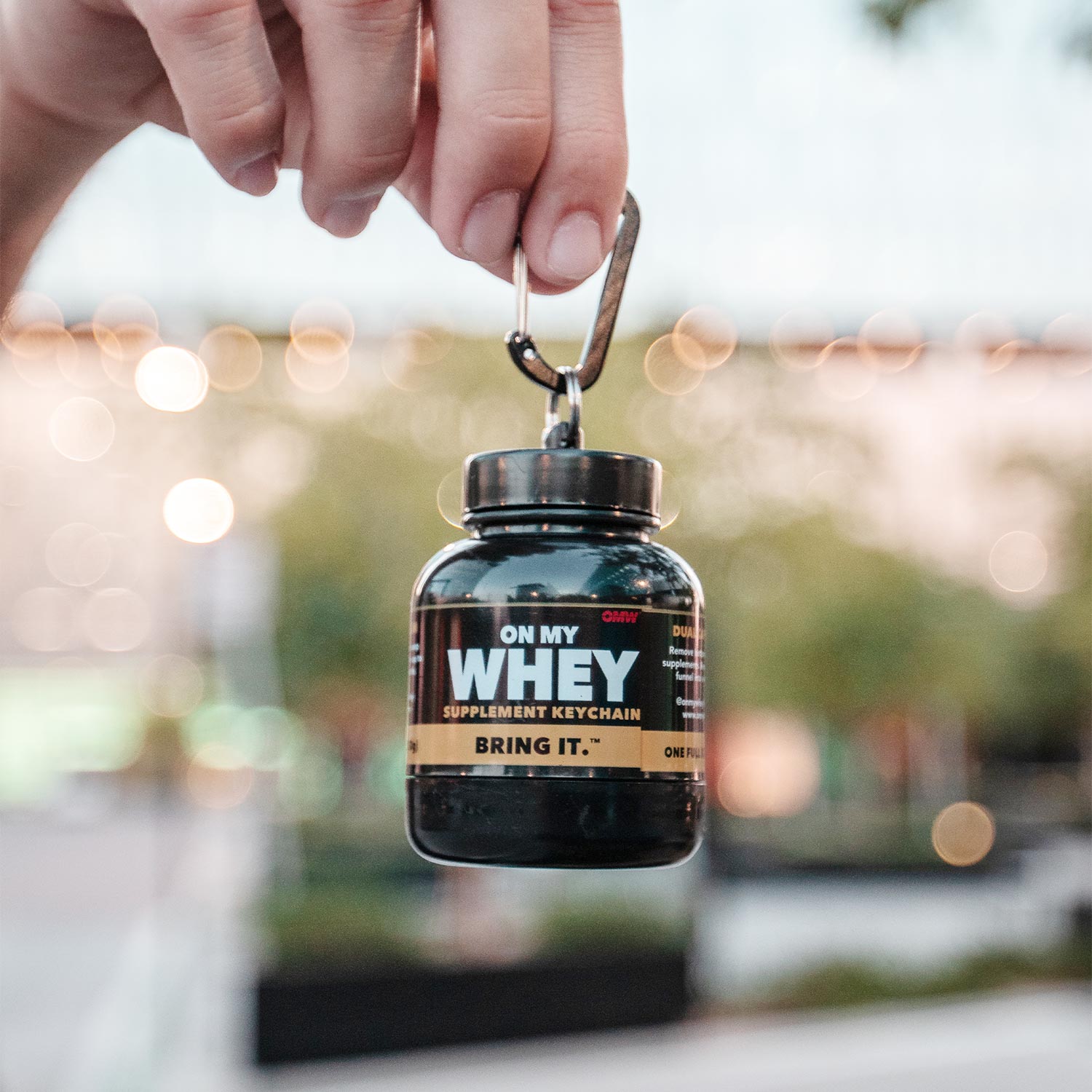 Protein Powder Keychain OnMyWhey Protein Container With Funnel And Keychain, 75cc