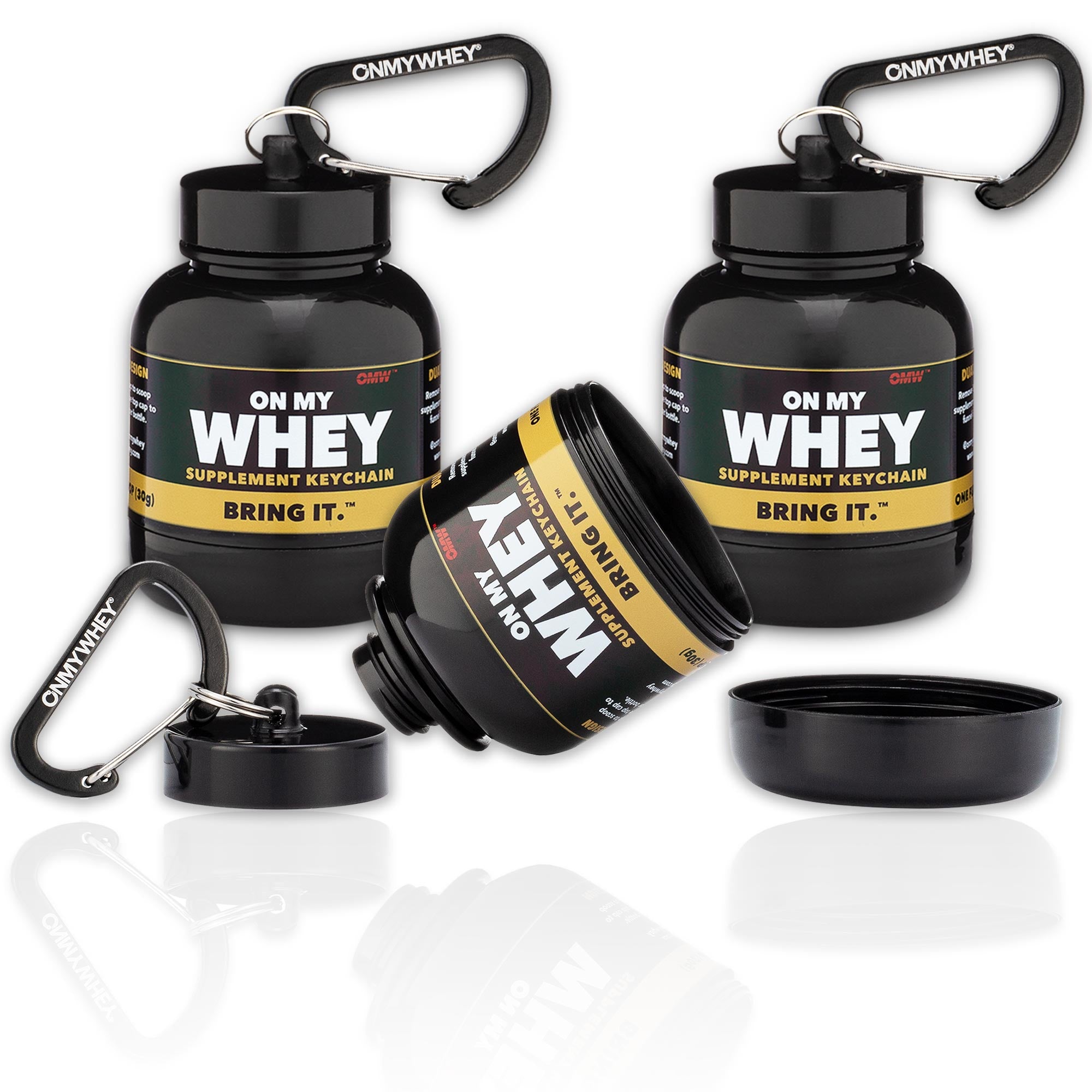OnMyWhey - Double Scoop (180cc) - Protein Powder and Supplement Funnel  Keychain 3-Pack