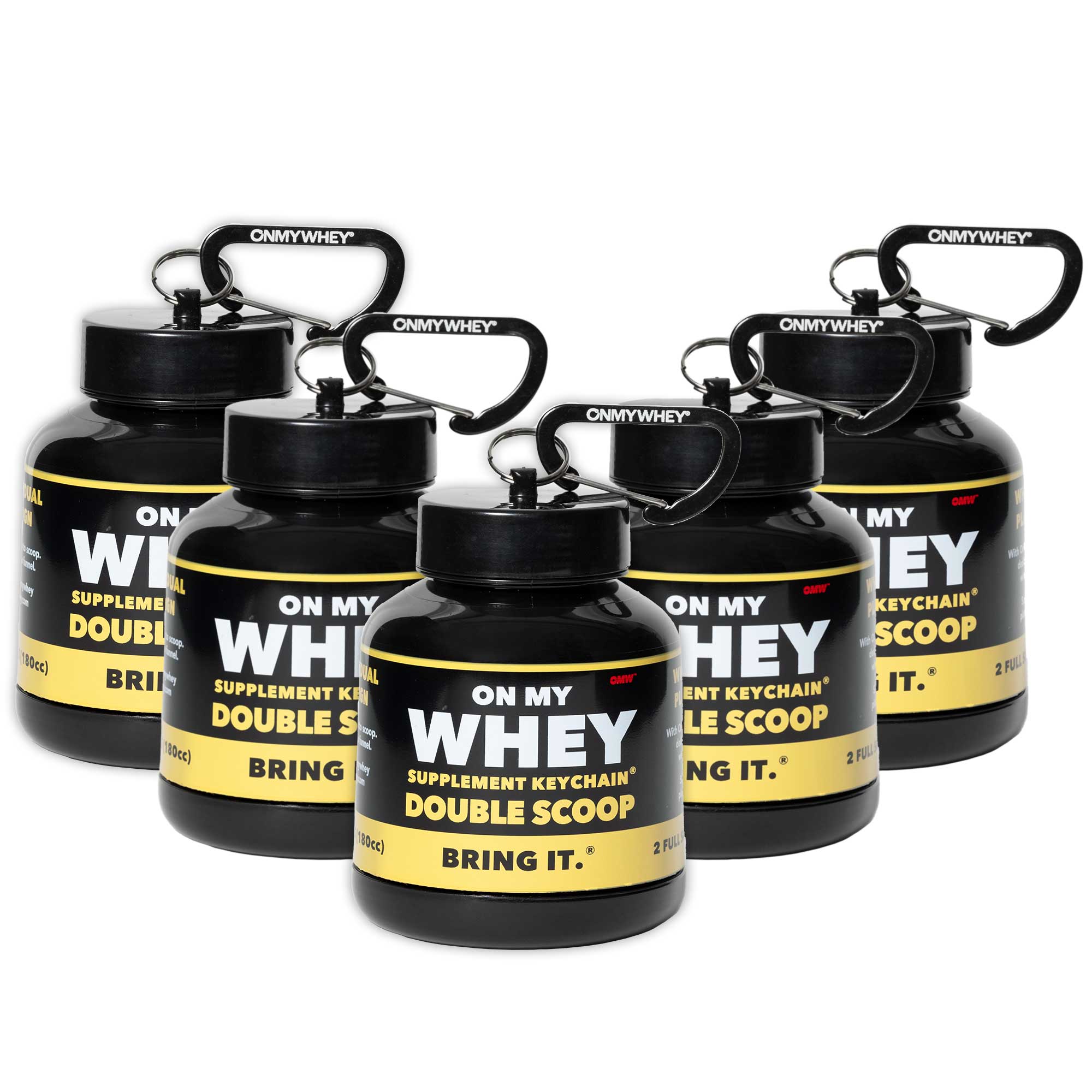OnMyWhey - Portable Protein and Supplement Powder Funnel Key-Chain - Modern  5-Pack 